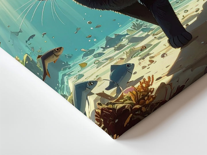 Underwater Black Cat Canvas – Surreal Ocean Fantasy Feline Art - Gifitto