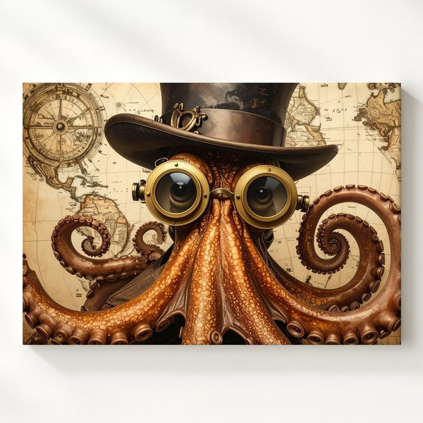 Steampunk Octopus Canvas – Whimsical Victorian Nautical Digital Art