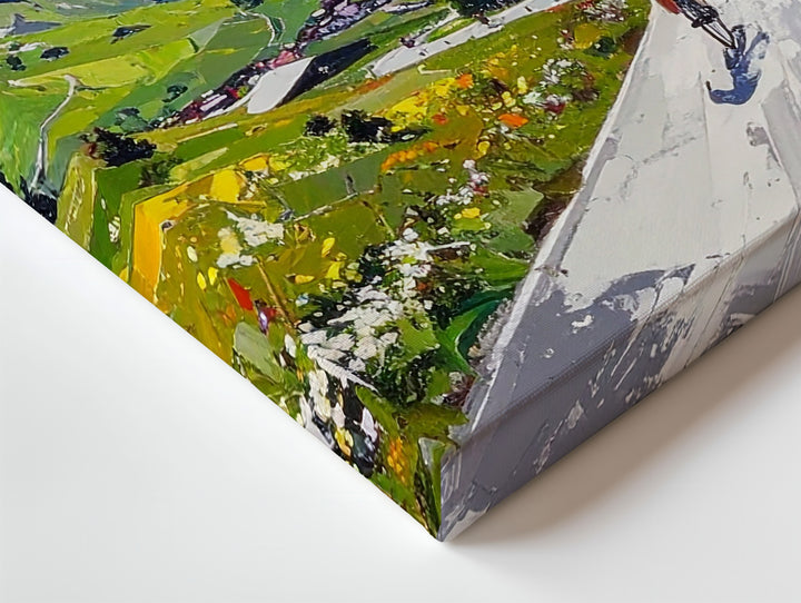 Cycling Race Through Alpine Pass Canvas – Impressionistic Mountain Landscape Art - Gifitto