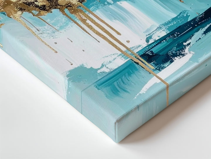 Black Aqua Gold Drip Canvas – Modern Abstract Minimalist Wall Art - Gifitto