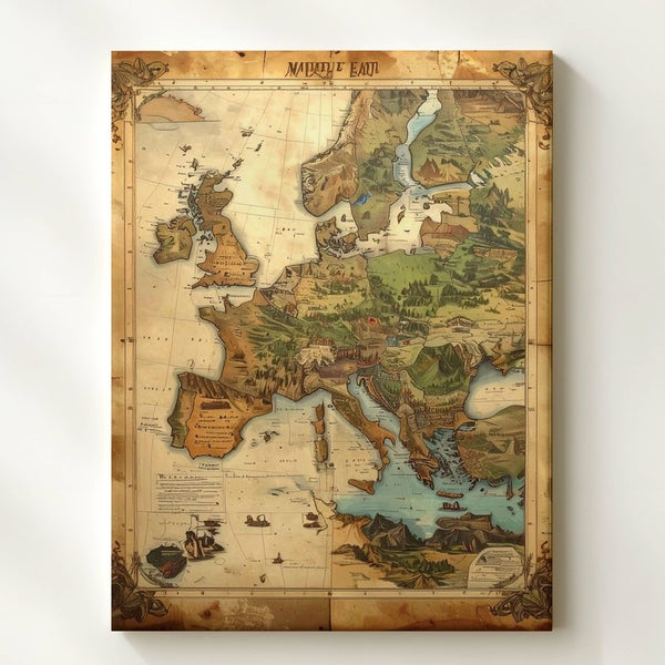 Middle Earth Fantasy Map Canvas – Antique-Style Tolkien-Inspired Wall Art - Gifitto