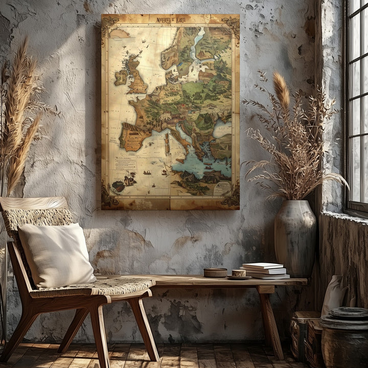 Middle Earth Fantasy Map Canvas – Antique-Style Tolkien-Inspired Wall Art - Gifitto