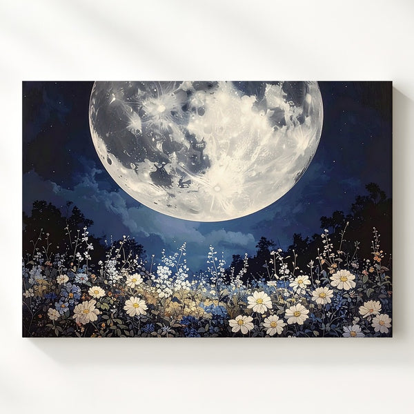 Moonlit Floral Dream Canvas – Mystical Nighttime Landscape Art - Gifitto
