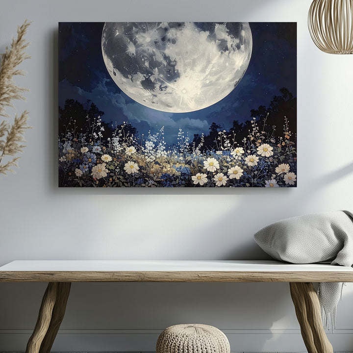 Moonlit Floral Dream Canvas – Mystical Nighttime Landscape Art - Gifitto