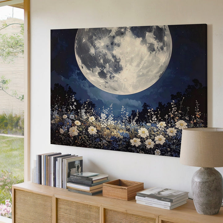 Moonlit Floral Dream Canvas – Mystical Nighttime Landscape Art - Gifitto