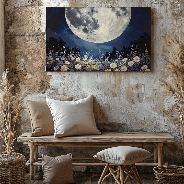 Moonlit Floral Dream Canvas – Mystical Nighttime Landscape Art - Gifitto