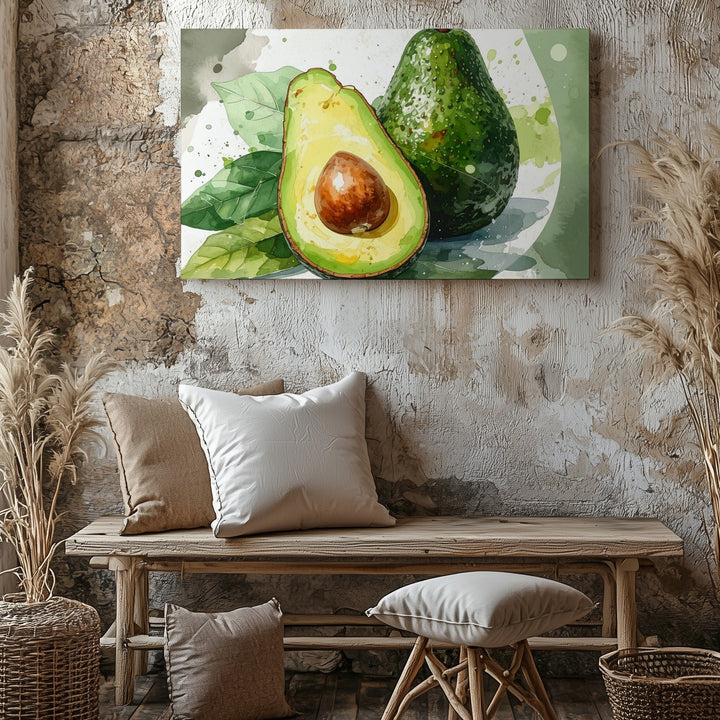 Avocado Freshness Canvas – Watercolor Fruit Wall Art - Gifitto