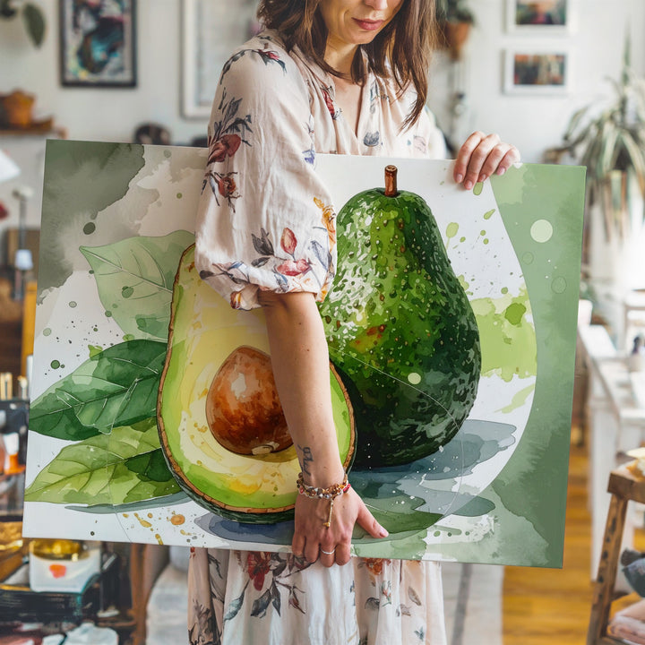 Avocado Freshness Canvas – Watercolor Fruit Wall Art - Gifitto