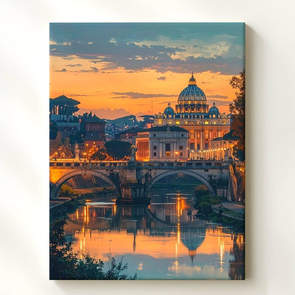 Rome Sunset Canvas – Iconic View of St. Peter's Basilica and Ponte Sant'Angelo