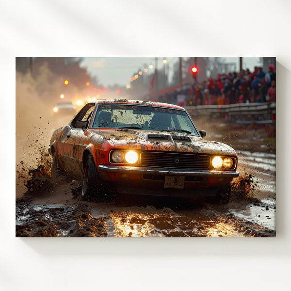 Dirt Track Muscle Car Canvas – Gritty Dodge Challenger Racing Scene - Gifitto