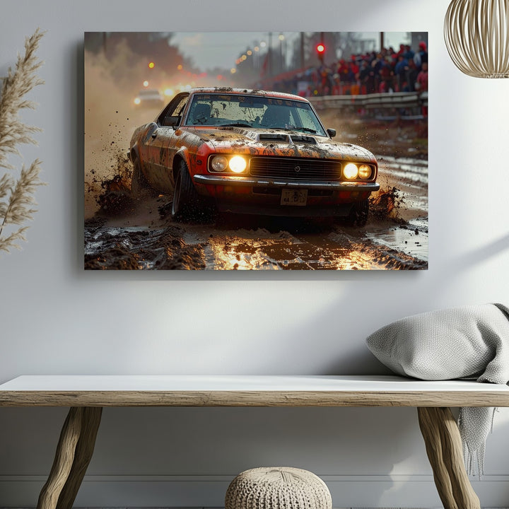 Dirt Track Muscle Car Canvas – Gritty Dodge Challenger Racing Scene - Gifitto