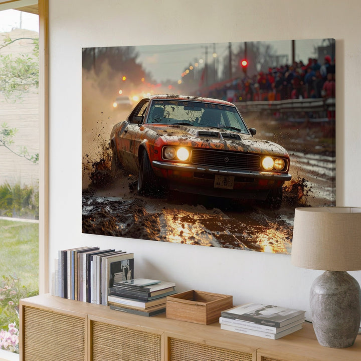 Dirt Track Muscle Car Canvas – Gritty Dodge Challenger Racing Scene - Gifitto