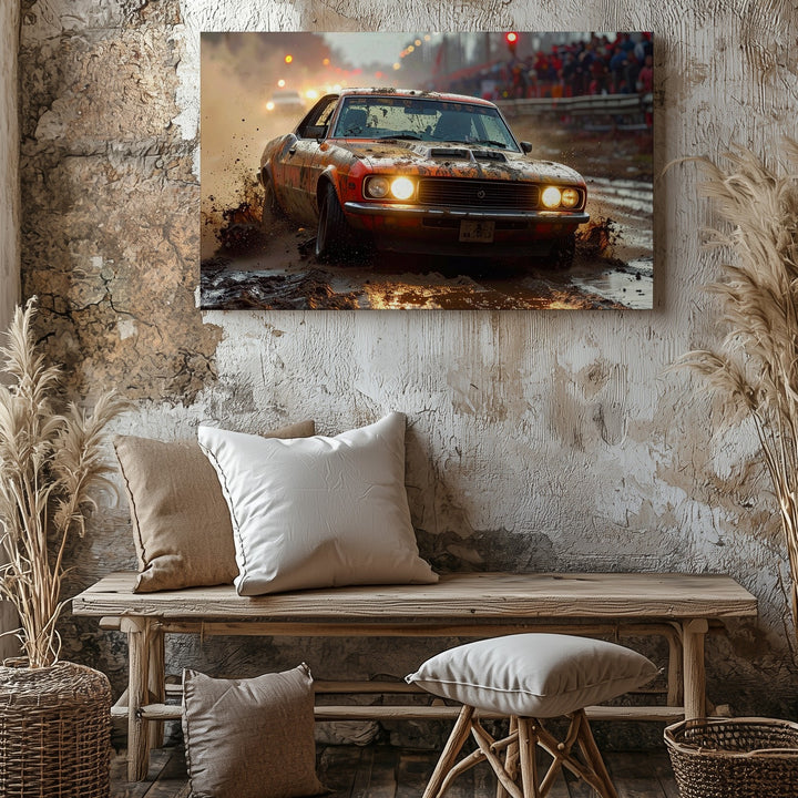 Dirt Track Muscle Car Canvas – Gritty Dodge Challenger Racing Scene - Gifitto