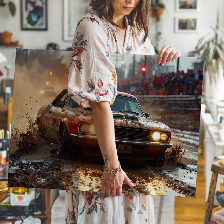 Dirt Track Muscle Car Canvas – Gritty Dodge Challenger Racing Scene - Gifitto