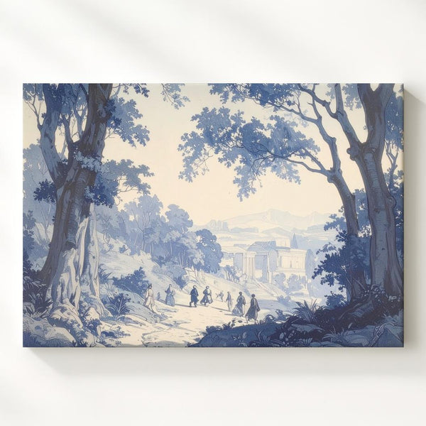 Blue Etching Pastoral Canvas – Vintage-Style Landscape with Classical Charm - Gifitto