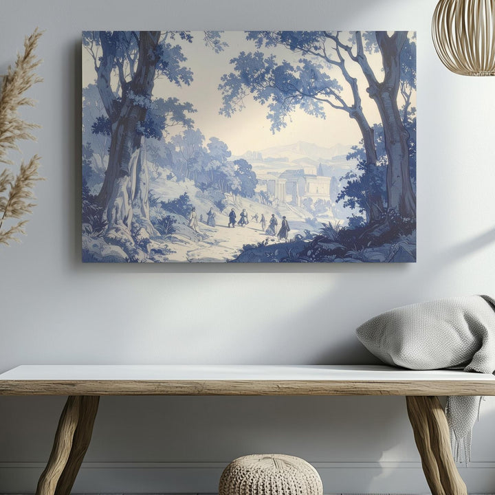 Blue Etching Pastoral Canvas – Vintage-Style Landscape with Classical Charm - Gifitto