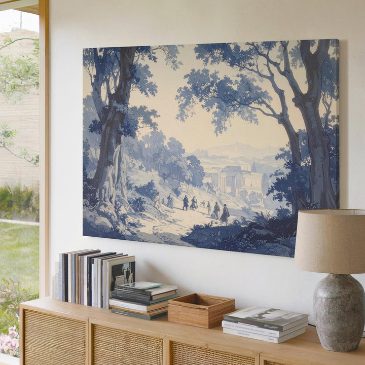 Blue Etching Pastoral Canvas – Vintage-Style Landscape with Classical Charm - Gifitto