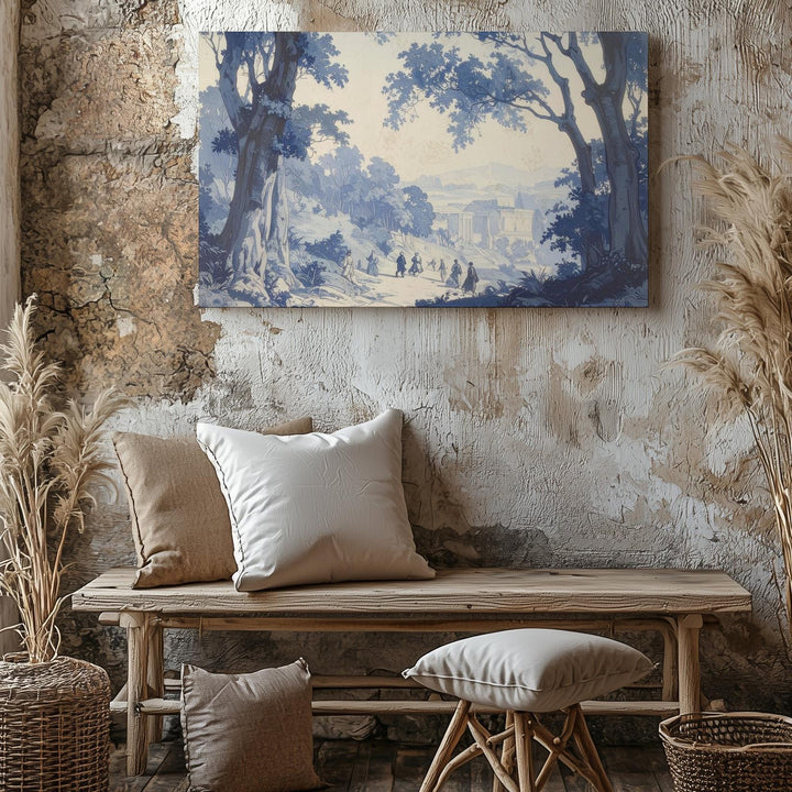 Blue Etching Pastoral Canvas – Vintage-Style Landscape with Classical Charm - Gifitto