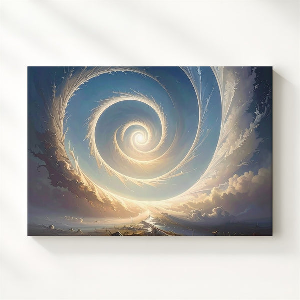 Mystical Spiral Vortex Canvas – Beige & Blue Celestial Swirl Wall Art - Gifitto