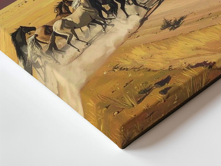 Galloping Herd of Horses Canvas – Stylized Western Desert Landscape Art - Gifitto
