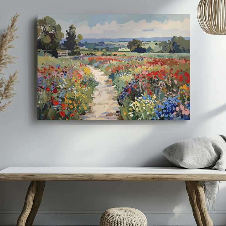 Vibrant Spring Blooms Canvas – Impressionist Floral Landscape Art - Gifitto