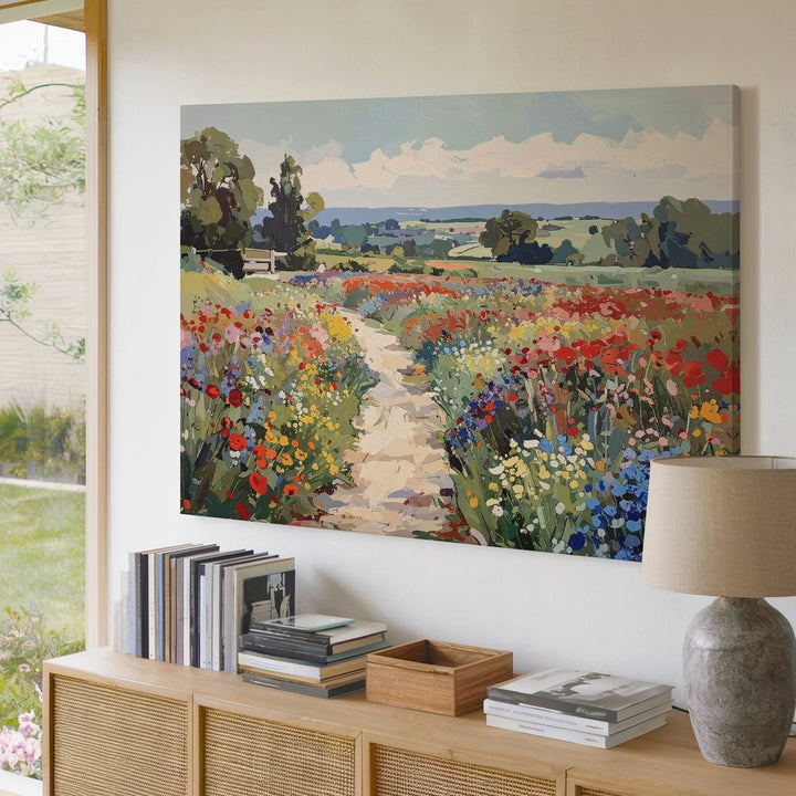 Vibrant Spring Blooms Canvas – Impressionist Floral Landscape Art - Gifitto