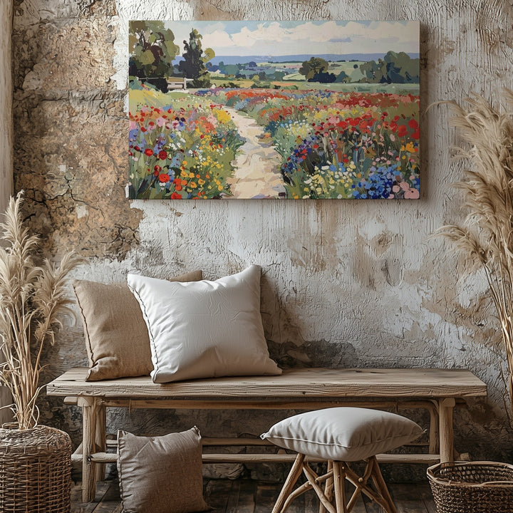 Vibrant Spring Blooms Canvas – Impressionist Floral Landscape Art - Gifitto