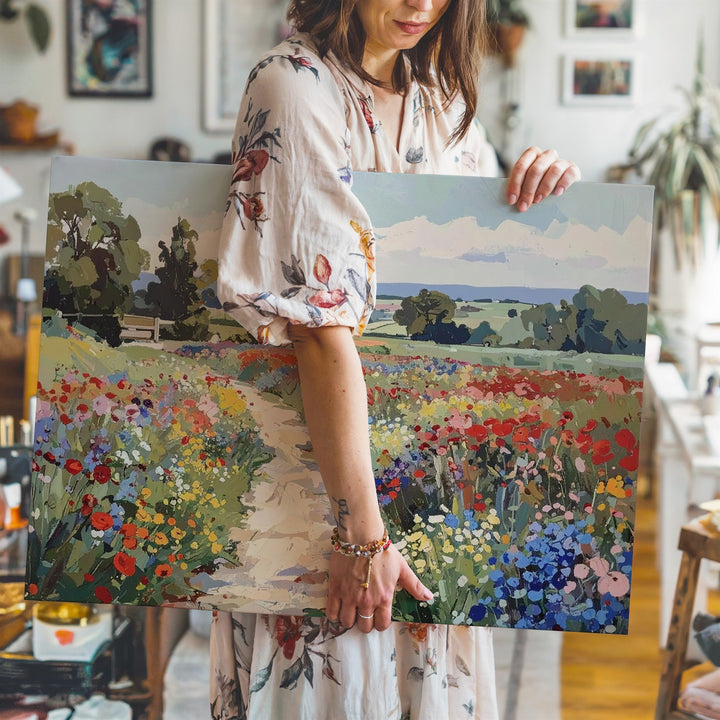 Vibrant Spring Blooms Canvas – Impressionist Floral Landscape Art - Gifitto