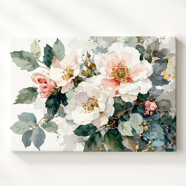 Blush and White Floral Watercolor Canvas – Elegant Bouquet Art - Gifitto