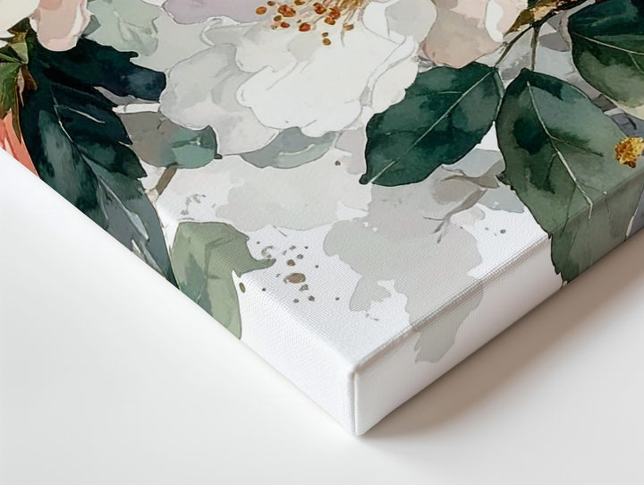 Blush and White Floral Watercolor Canvas – Elegant Bouquet Art - Gifitto