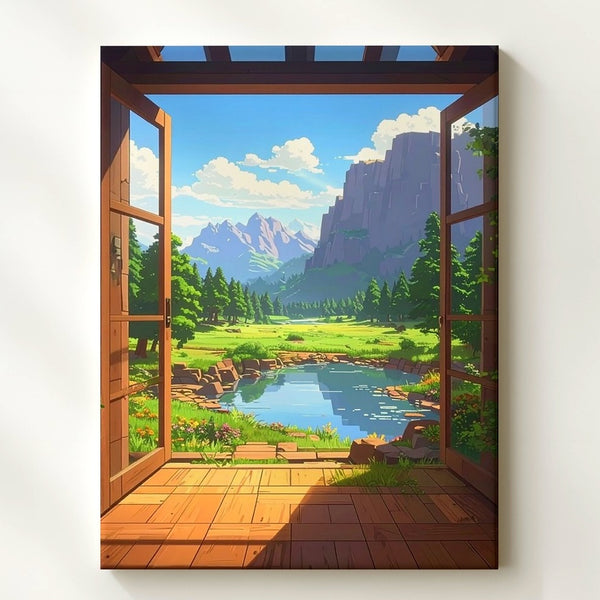 Minecraft Window View Canvas – Pixel Landscape Gaming Wall Art - Gifitto