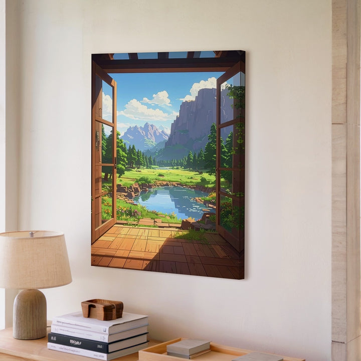Minecraft Window View Canvas – Pixel Landscape Gaming Wall Art - Gifitto