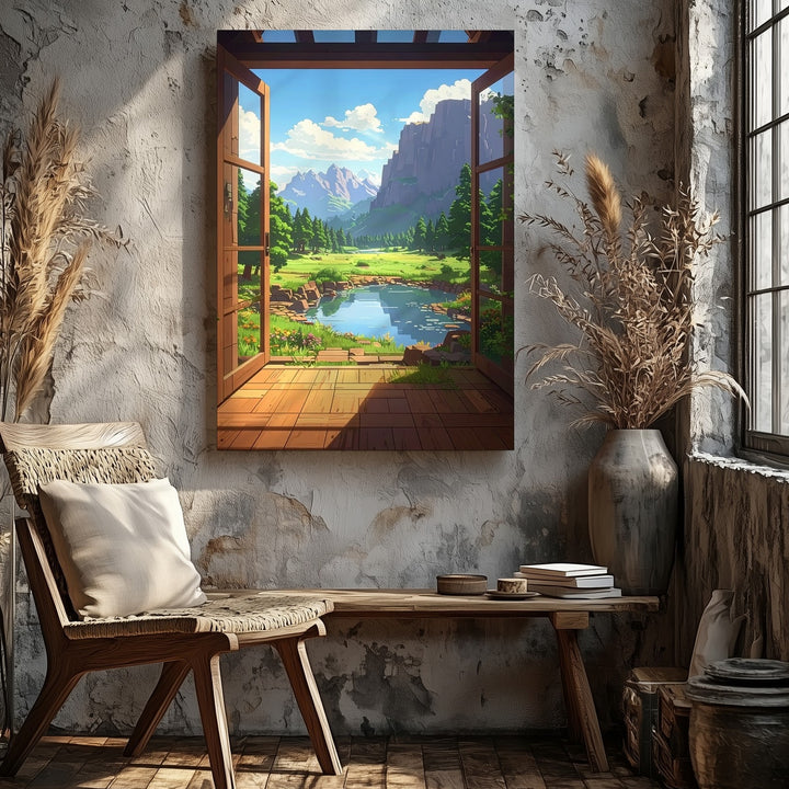 Minecraft Window View Canvas – Pixel Landscape Gaming Wall Art - Gifitto