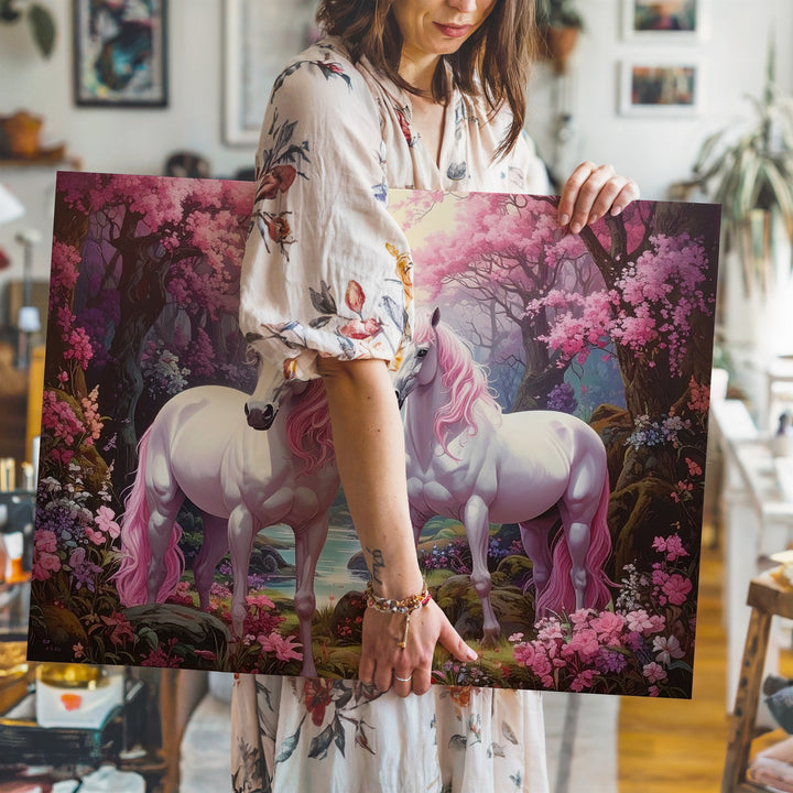 Unicorns in Enchanted Forest Canvas – Fantasy Mythical Art of Majestic Creatures - Gifitto