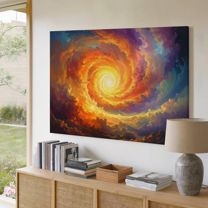 Fiery Spiral Vortex Canvas – Celestial Storm of Light and Energy - Gifitto