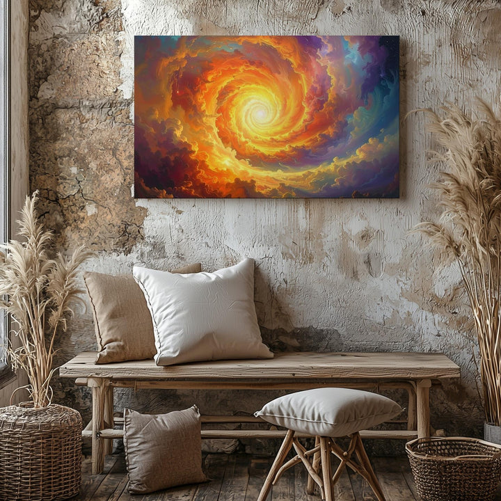 Fiery Spiral Vortex Canvas – Celestial Storm of Light and Energy - Gifitto