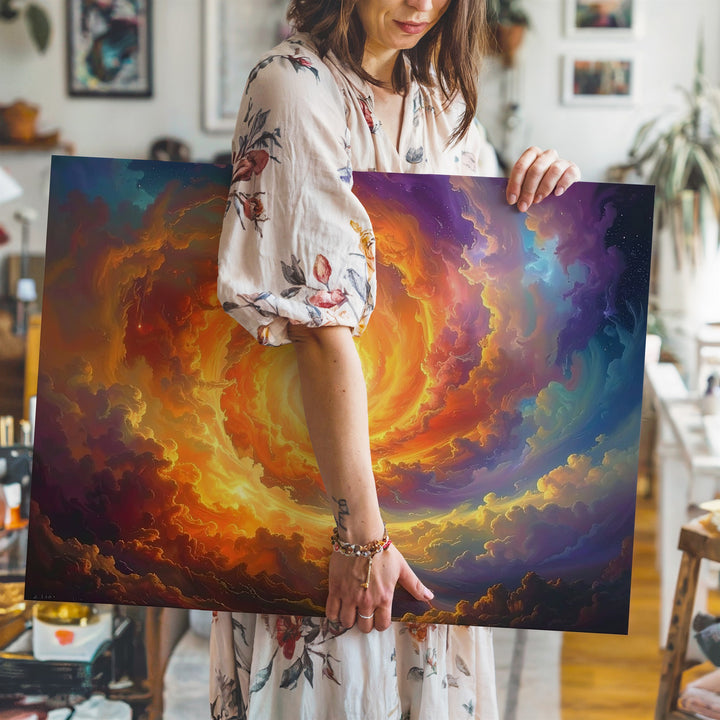 Fiery Spiral Vortex Canvas – Celestial Storm of Light and Energy - Gifitto