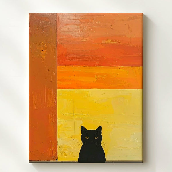 Minimalist Black Cat Canvas – Abstract Color Field Feline Art - Gifitto