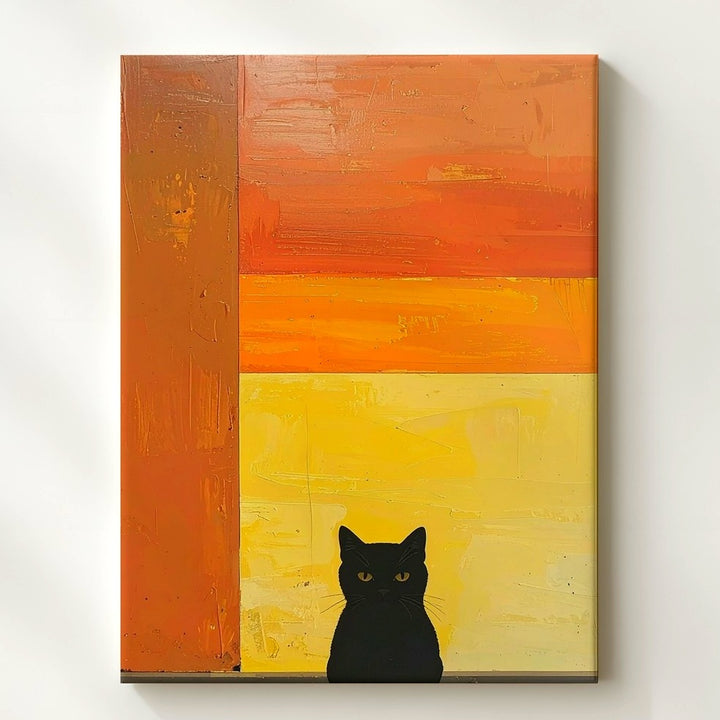 Minimalist Black Cat Canvas – Abstract Color Field Feline Art - Gifitto