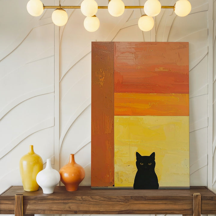 Minimalist Black Cat Canvas – Abstract Color Field Feline Art - Gifitto