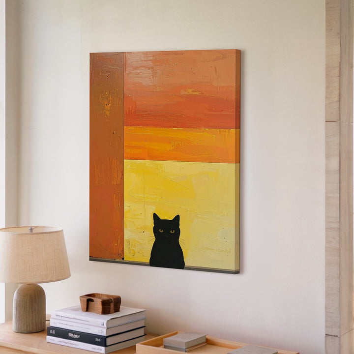 Minimalist Black Cat Canvas – Abstract Color Field Feline Art - Gifitto