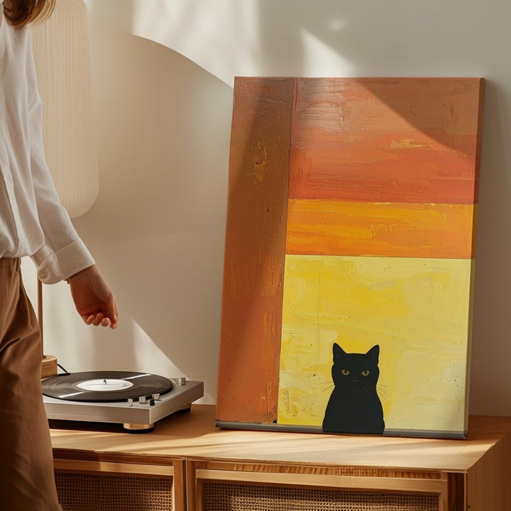 Minimalist Black Cat Canvas – Abstract Color Field Feline Art - Gifitto