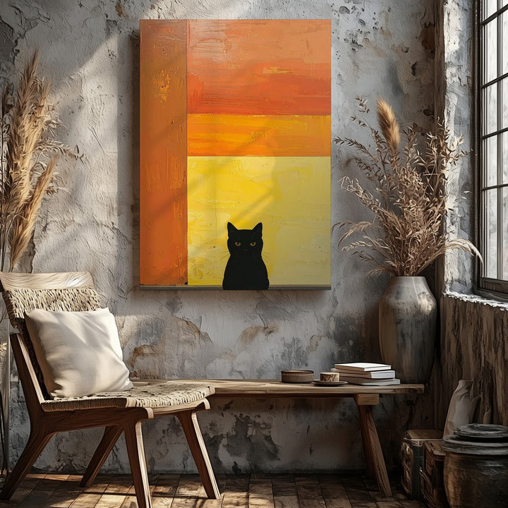 Minimalist Black Cat Canvas – Abstract Color Field Feline Art - Gifitto
