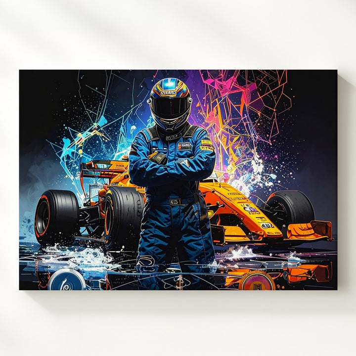 Cyberpunk F1 Driver Canvas – Futuristic McLaren Racing Art - Gifitto