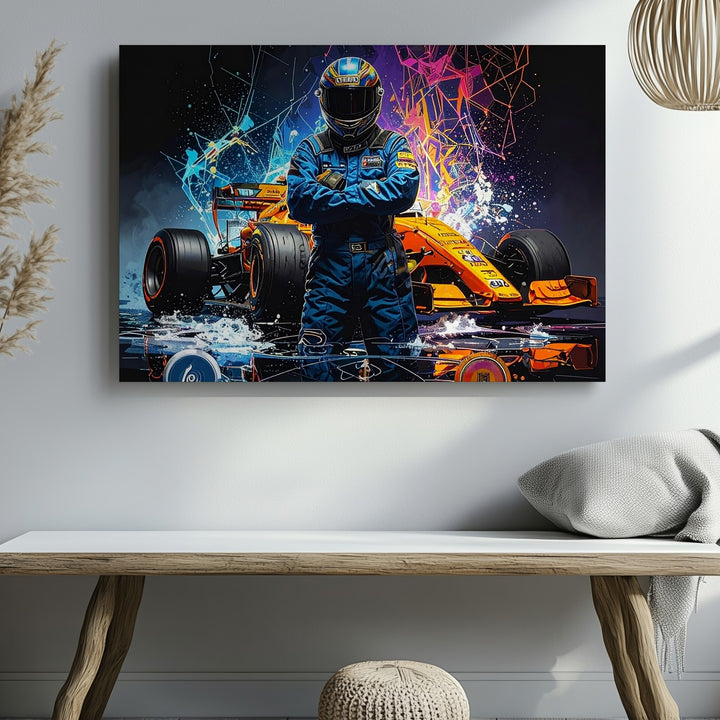 Cyberpunk F1 Driver Canvas – Futuristic McLaren Racing Art - Gifitto