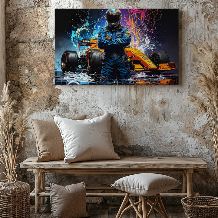 Cyberpunk F1 Driver Canvas – Futuristic McLaren Racing Art - Gifitto