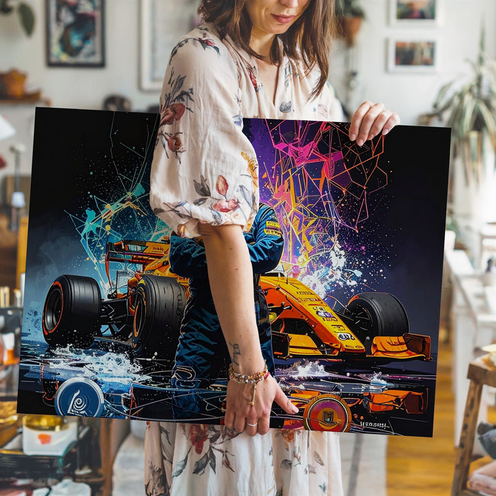 Cyberpunk F1 Driver Canvas – Futuristic McLaren Racing Art - Gifitto