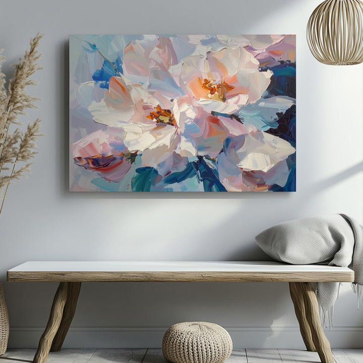 Pastel Bloom Crystal Petal Canvas – Abstract Floral Wall Art in Soft Tones - Gifitto