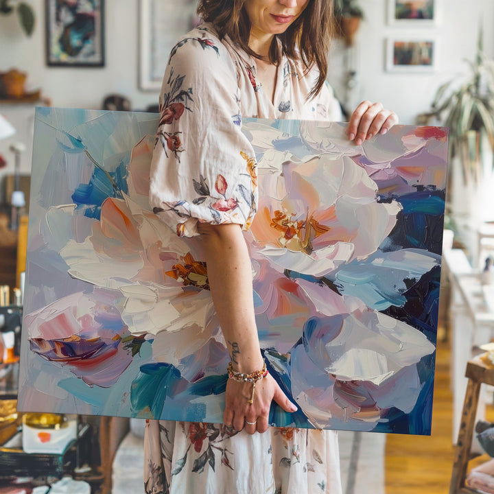 Pastel Bloom Crystal Petal Canvas – Abstract Floral Wall Art in Soft Tones - Gifitto