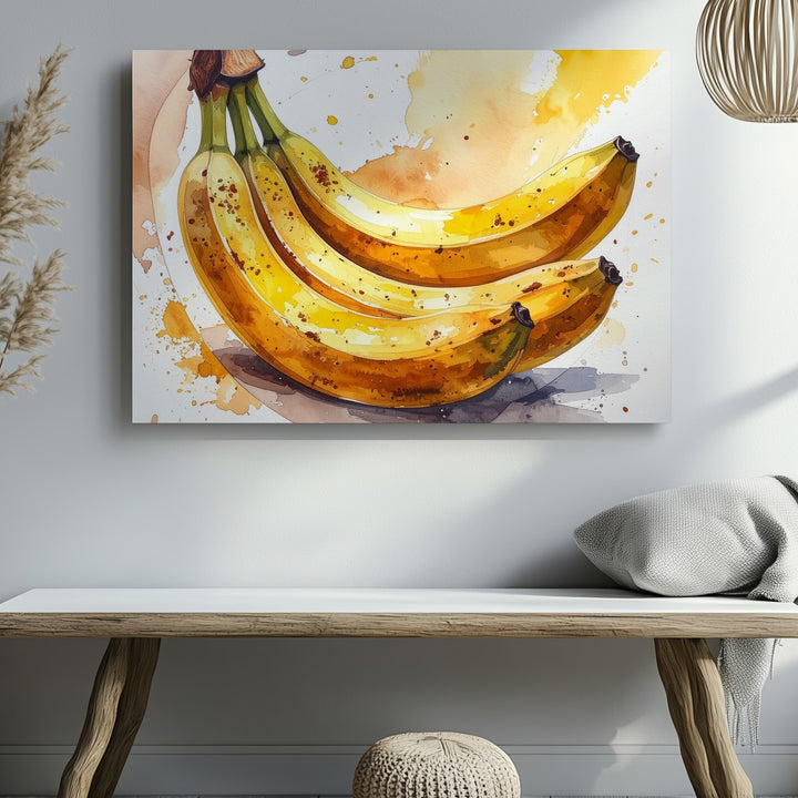 Banana Bunch Canvas – Watercolor Tropical Fruit Wall Art - Gifitto
